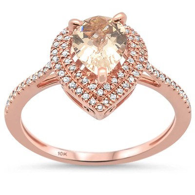 1.18cts 10k-Rose Gold Pear Shape Morganite Diamond Ring Size 6.5