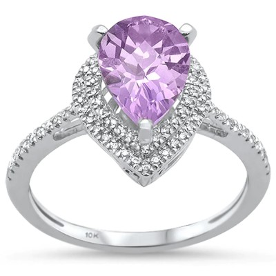 1.83cts 10k White Gold Pear Shape Amethyst Diamond Ring Size 6.5