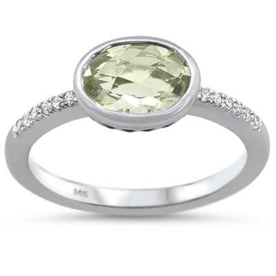 1.25cts 14k White Gold Oval Green Amethyst Diamond Ring Size 6.5