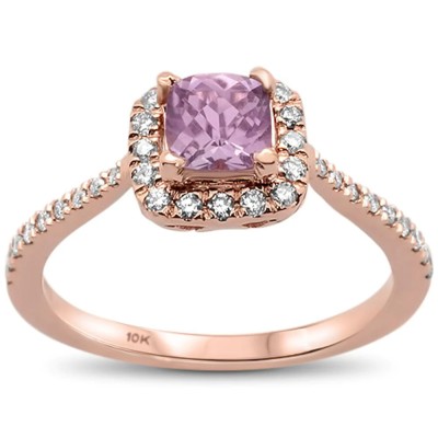0.75cts 10k Rose Gold Cushion Pink Amethyst Diamond Ring Size 6.5
