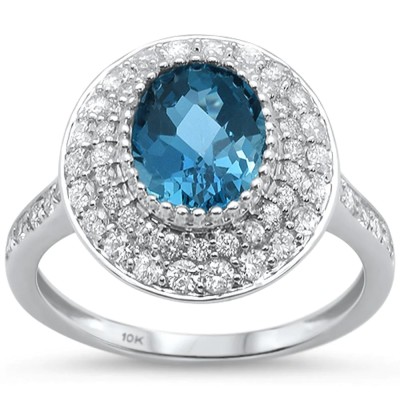 2.73cts 10k White Gold Oval Blue Topaz Diamond Ring Size 6.5