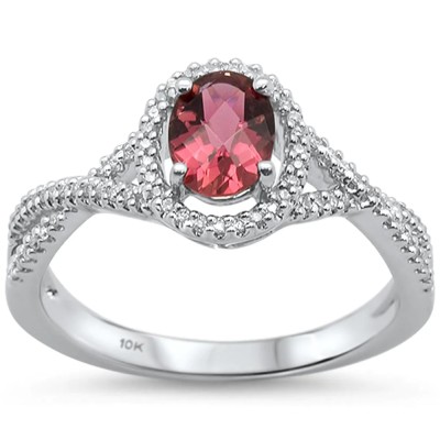 0.86cts 10k White Gold Oval Pink Topaz Diamond Ring Size 6.5