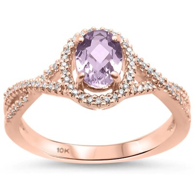 0.81cts 10k Rose Gold Oval Amethyst Diamond Ring Size 6.5