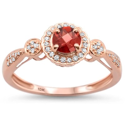 0.64cts 10k Rose Gold Round Garnet Diamond Ring Size 6.5