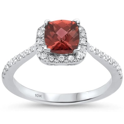 1.67cts 10k White Gold Cushion Shape Garnet Diamond Ring Size 6.5