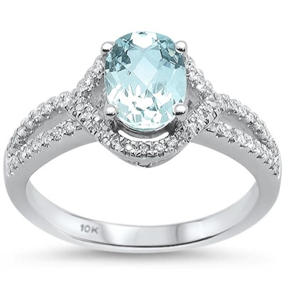 0.51cts 10k White Gold Oval Aquamarine Diamond Ring Size 6.5