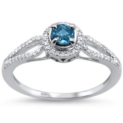 0.46cts 10k White Gold Round Blue Topaz Diamond Ring Size 6.5