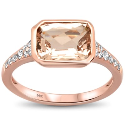 2.27cts 14k Rose Gold Emerald Cut Morganite & Diamond Ring Size 6.5