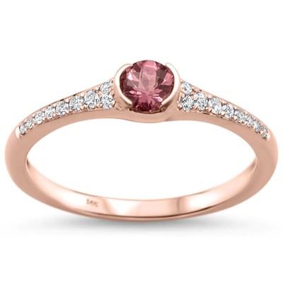 0.51cts 14k Rose Gold Round Pink Tourmaline Diamond Ring Size 6.5