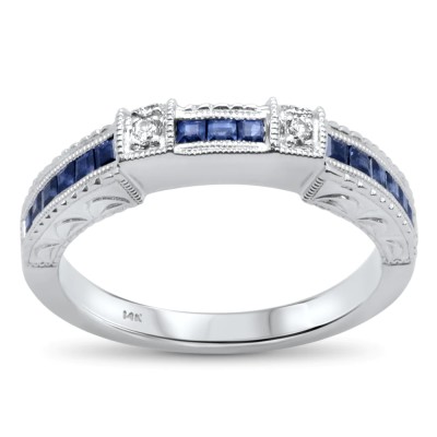 .68cts 14k White Gold Princess Blue Sapphire Diamond Ring Size 6.5