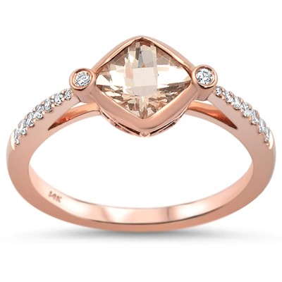 0.9cts 14k Rose Gold Cushion Morganite Diamond Ring Size 6.5