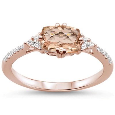 1cts 14k Rose Gold Cushion Morganite Diamond Ring Size 6.5
