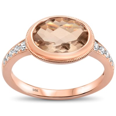 2.15cts 14k Rose Gold Oval Morganite Diamond Ring Size 6.5