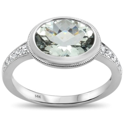 2.11cts 14k White Gold Oval Green Amethyst Diamond Ring Size 6.5