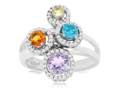 Diamond and Multi-Gemstone 14k White Gold Ring