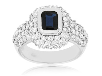 1.10cts Sapphire and 1.80cts Diamonds 14k White Gold Ring