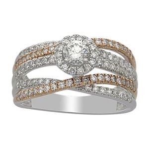 LADIES RING 1 CT ROUND DIAMOND 14K TT WHITE/ROSE GOLD