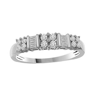 LADIES RING 1/4 CT ROUND/BAGUETTE DIAMOND 14K WHITE GOLD