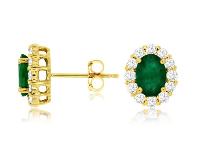 EMERALD & DIAMOND HALO STUDS